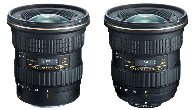 Obiektyw Tokina AT-X 11–20 mm f/2,8 PRO DX jest dostępny na mocowaniach Canon (po lewej) i Nikon (po prawej)